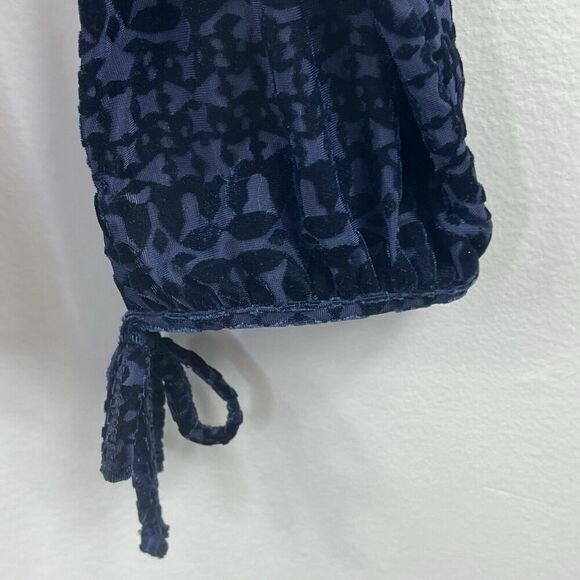Talbot Navy Blue Burnout Velvet Blouse Size S Long Sleeve Damask - Picture 5 of 12